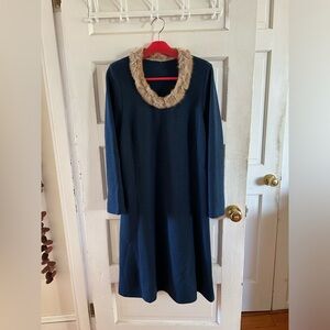 Elegant, Fur-lined, heavy cotton blue dress